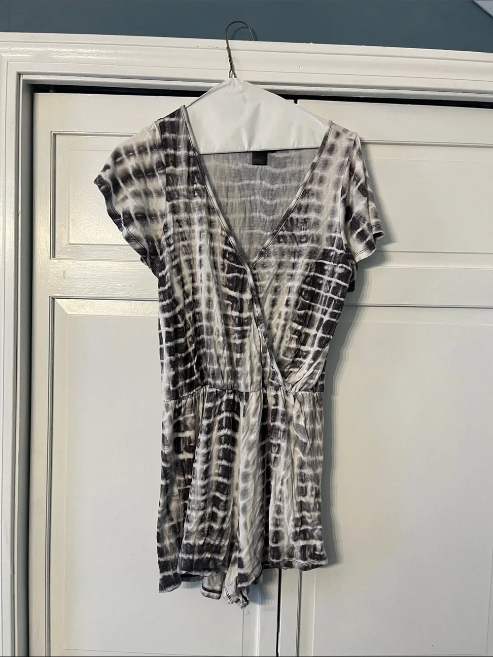 See you Monday Tie-Dye Black & White V-Neck Swim Coverup Romper